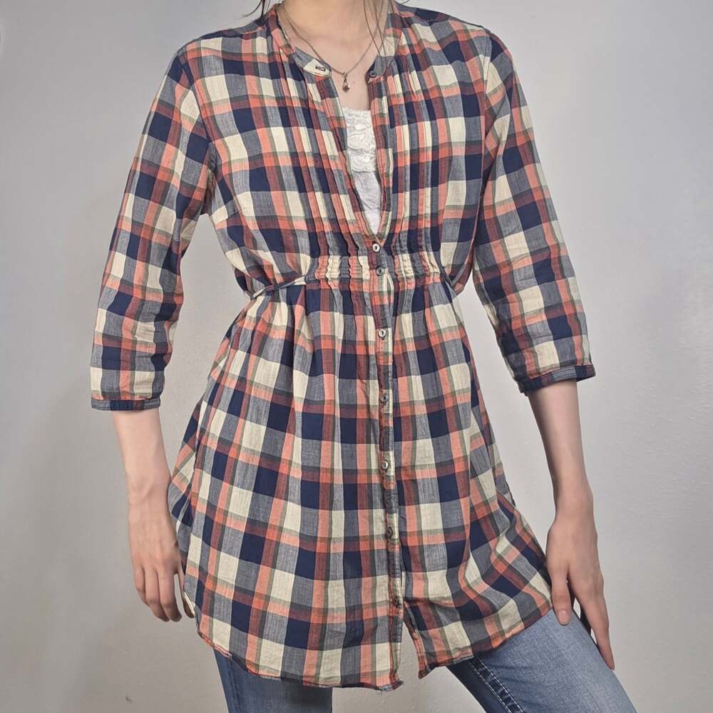 Y2k Hollister Plaid Tie Waist Tunic Top Preppy Bella Cail Sheer Size Large
